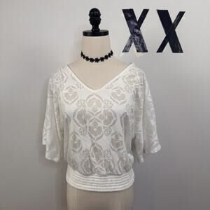 Y2K White House Black Market Sheer Shirred V-Neck Blouson Top Clean Girl Indie S